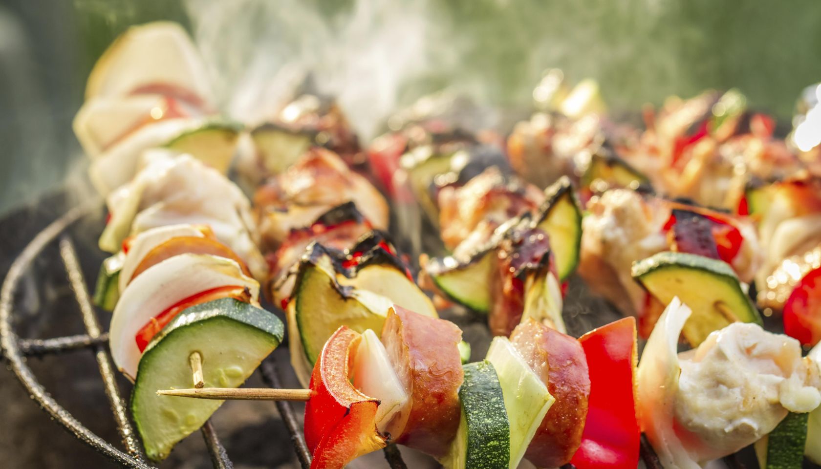 Hot skewers on the grill with fire