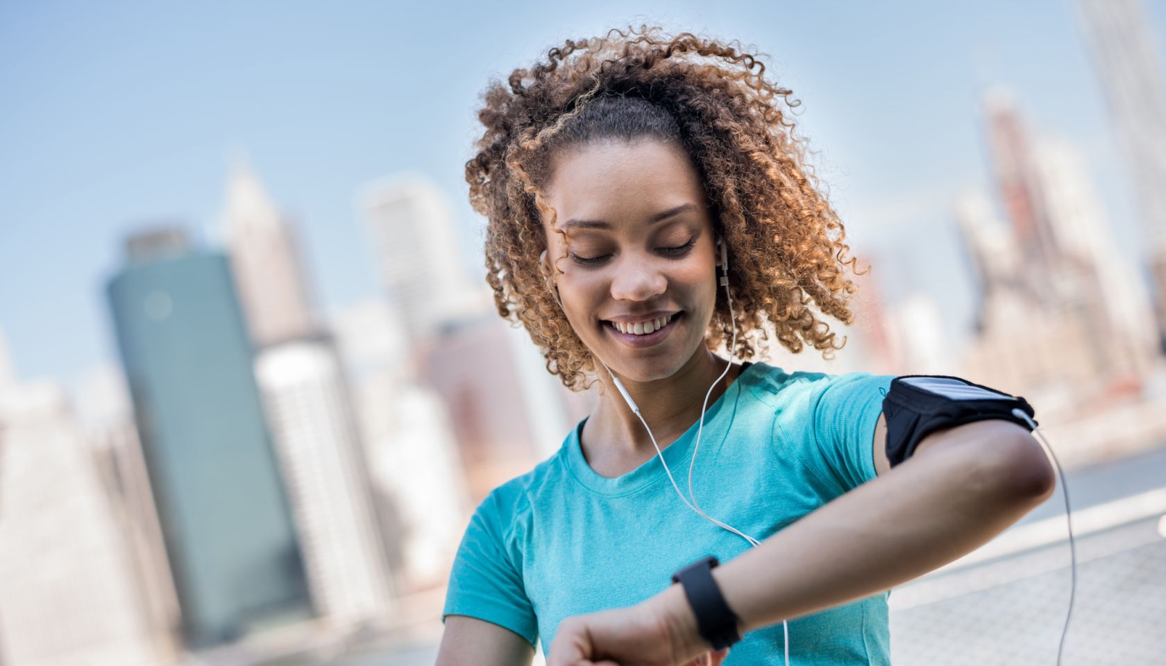 Sportive woman tracking her workout progress