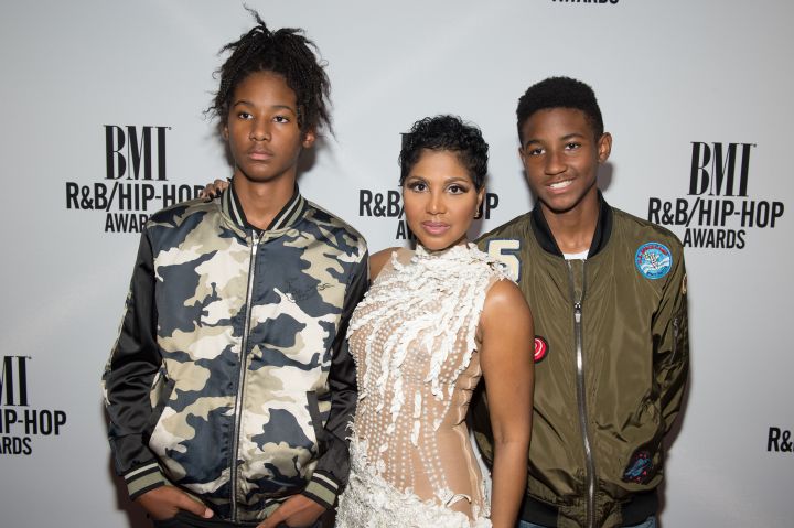 Toni Braxton with sons Denim and Diezel at 2016 BMI R&B/Hip-Hop Awards