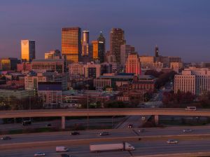 Atlanta cityscape and city street at dusk