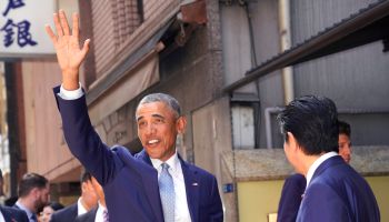 Former U.S. President Barack Obama Meets Japanese Prime Minister Shinzo Abe