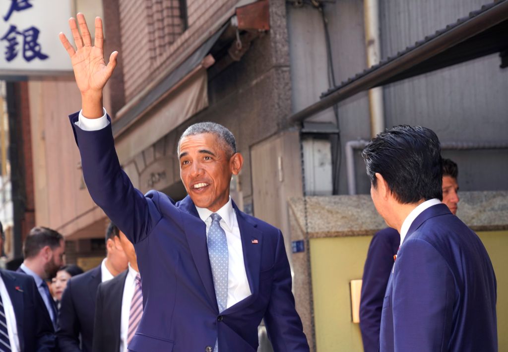 Former U.S. President Barack Obama Meets Japanese Prime Minister Shinzo Abe