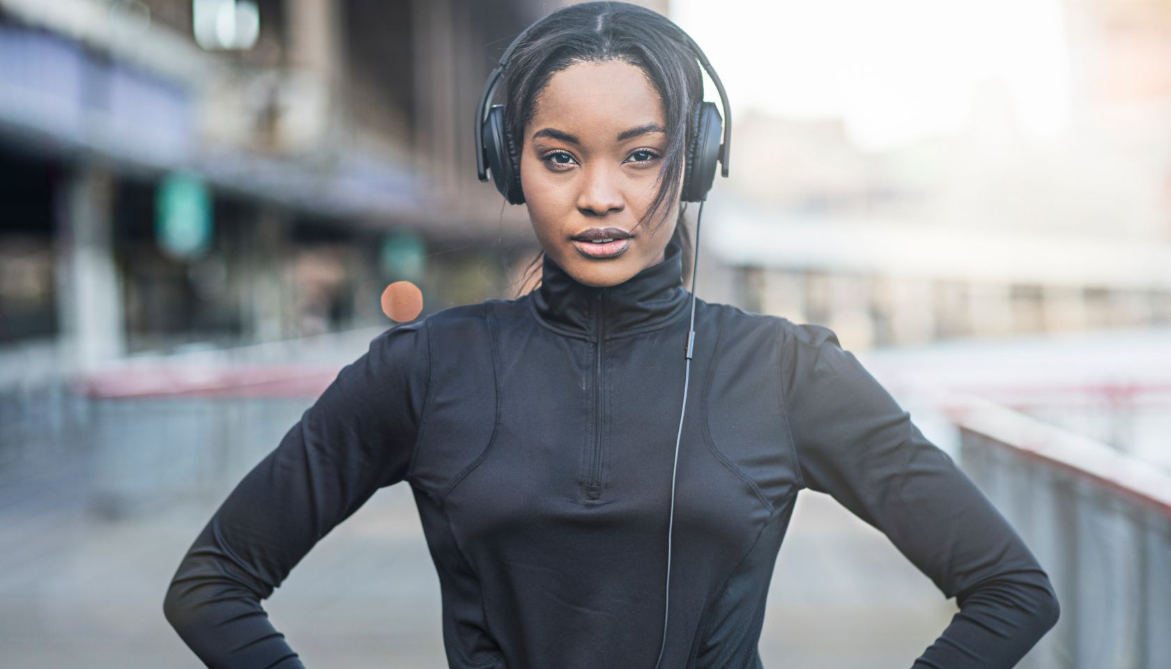 Female runner taking break after a run