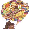 Black Cartoon Woman Thnking Of Food
