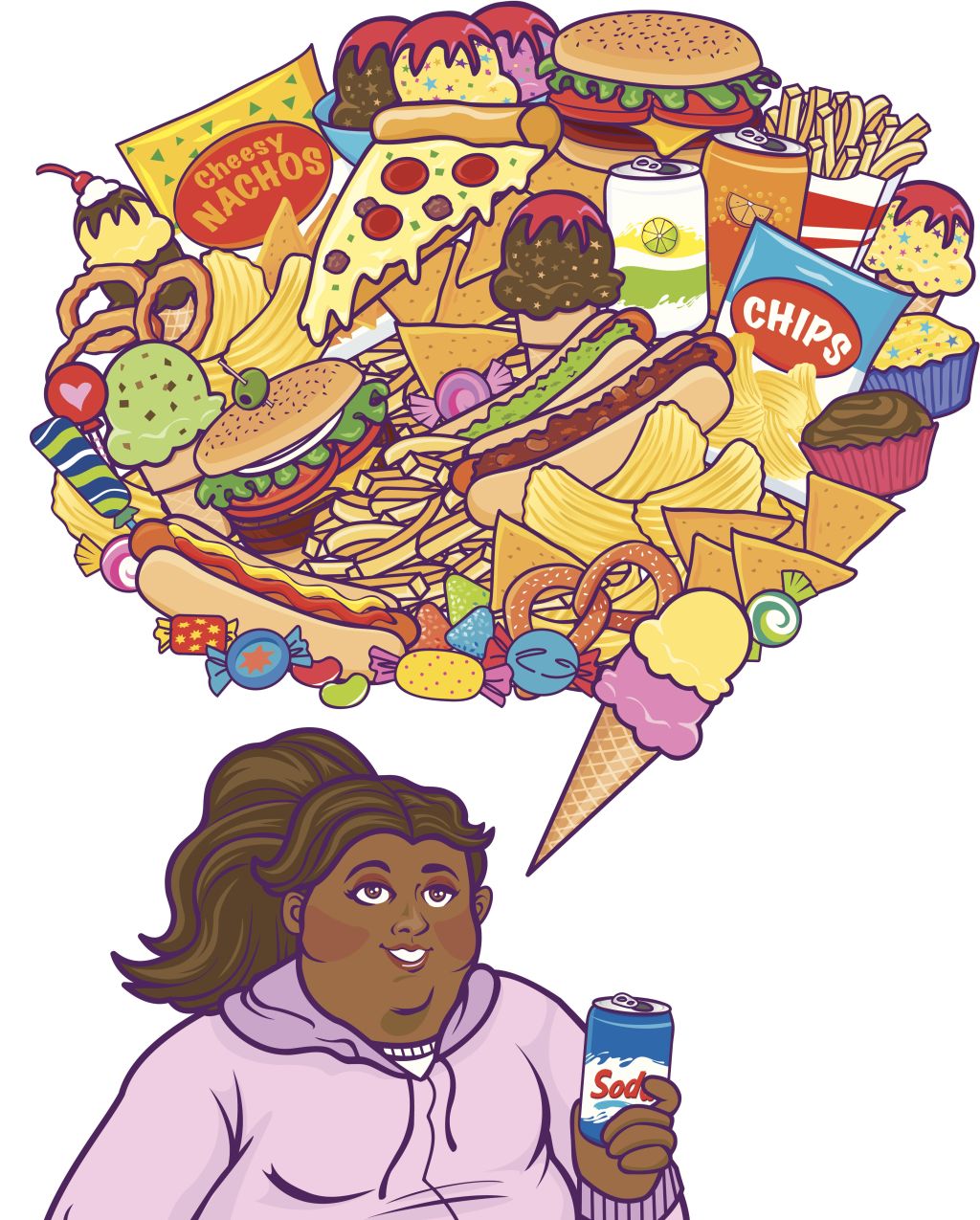 Black Cartoon Woman Thnking Of Food