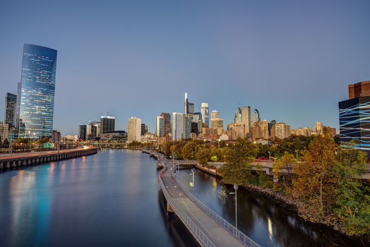 The skyline of Philadelphia at twilight