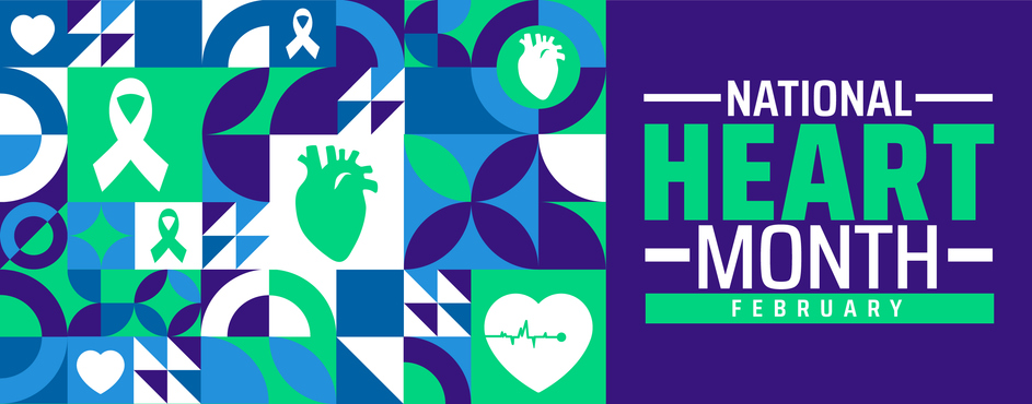 National heart month geometric shape pattern background banner or poster design template. observed every year in February.