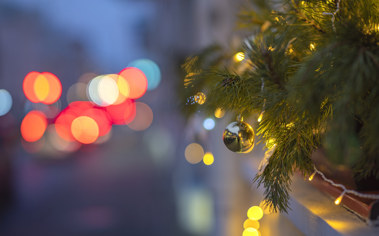 Christmas tree on a city street
